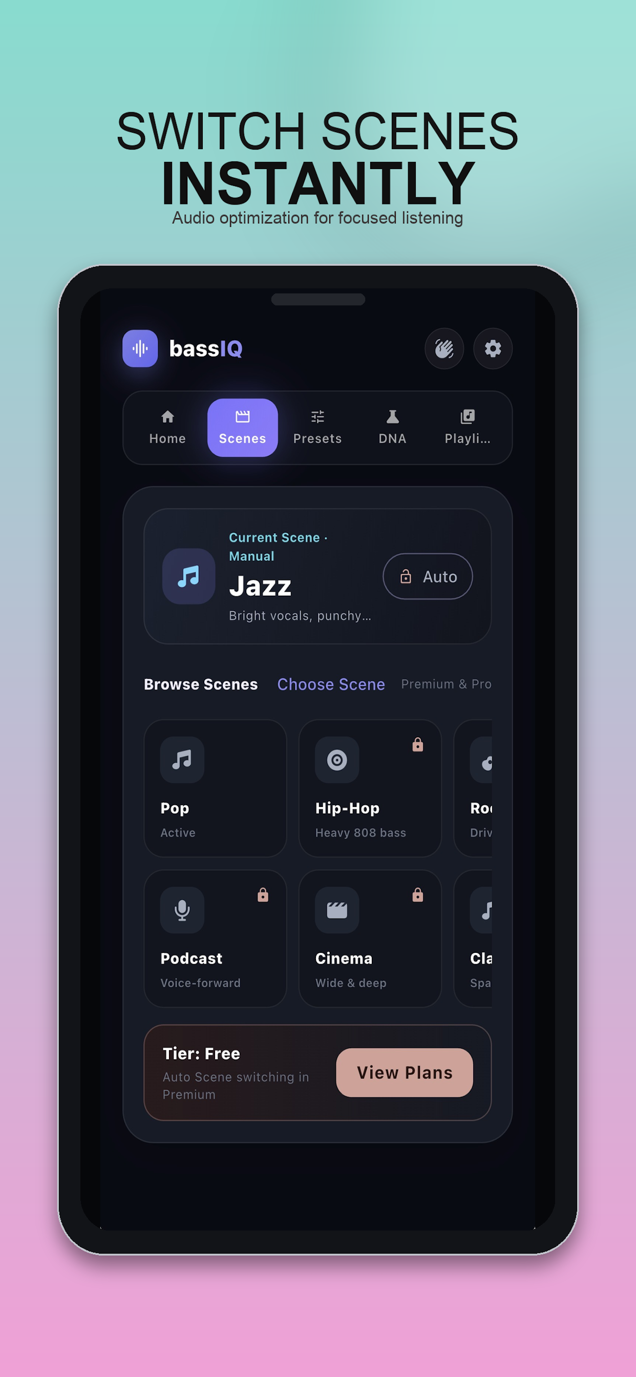 bassIQ scene selection on iPhone